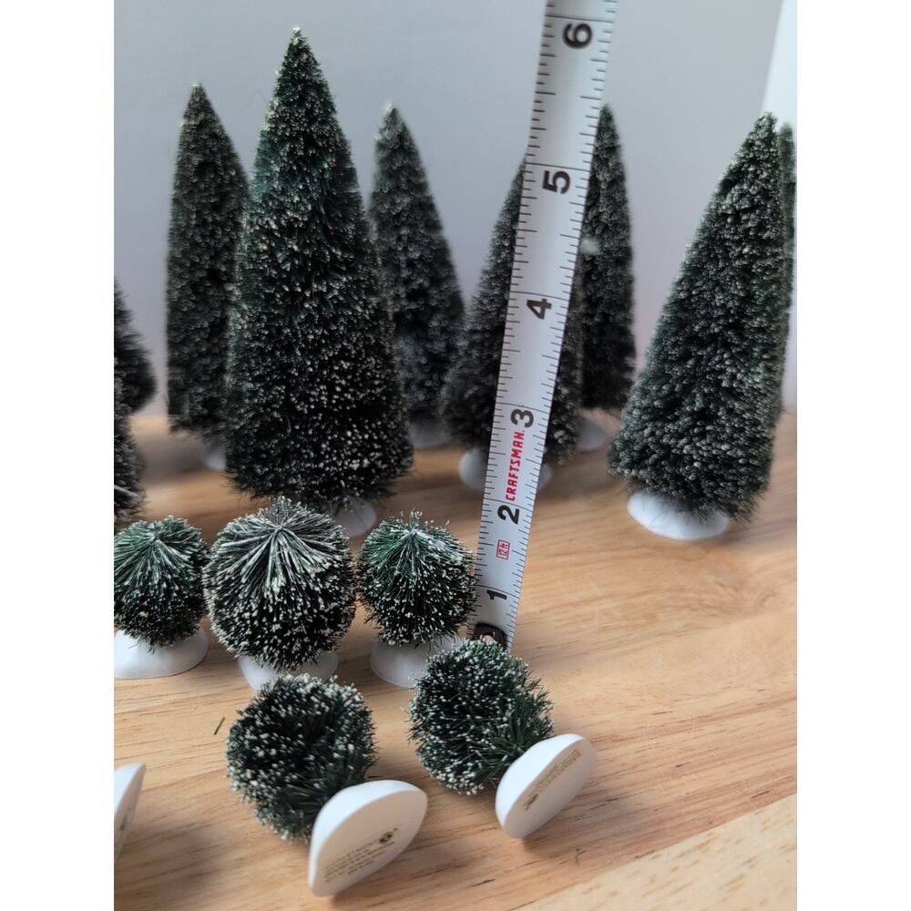 Lot of 15 Department 56 Frosted Flocked Evergreen 9 trees, 6 Sisal Bushes - Picture 6 of 7